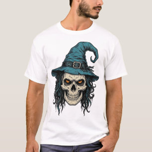 Vintage Witch Skull Halloween Vector Shirt Design_