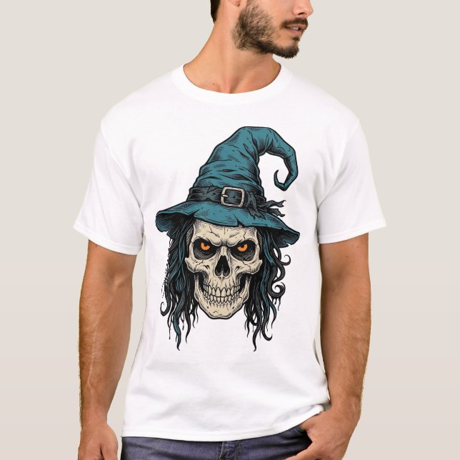 Vintage Witch Skull Halloween Vector Shirt Design_ (Front)