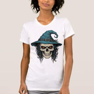 Vintage Witch Skull Halloween Vector Shirt Design_