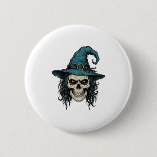 Vintage Witch Skull Halloween Vector Shirt Design_ 6 Cm Round Badge