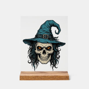Vintage Witch Skull Halloween Vector Shirt Design_ Acrylic Sign