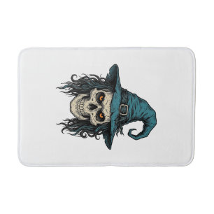 Vintage Witch Skull Halloween Vector Shirt Design_ Bath Mat