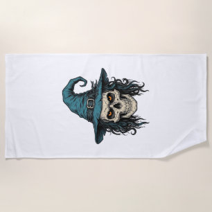 Vintage Witch Skull Halloween Vector Shirt Design_ Beach Towel