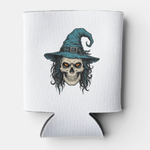 Vintage Witch Skull Halloween Vector Shirt Design_ Can Cooler