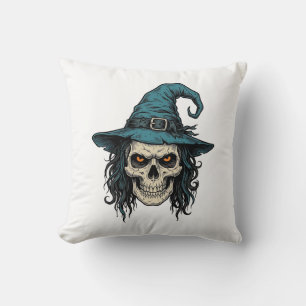 Vintage Witch Skull Halloween Vector Shirt Design_ Cushion