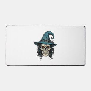Vintage Witch Skull Halloween Vector Shirt Design_ Desk Mat