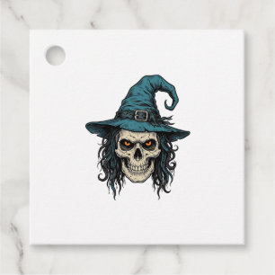Vintage Witch Skull Halloween Vector Shirt Design_ Favour Tags