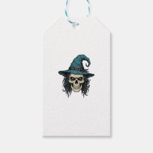 Vintage Witch Skull Halloween Vector Shirt Design_ Gift Tags