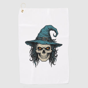 Vintage Witch Skull Halloween Vector Shirt Design_ Golf Towel