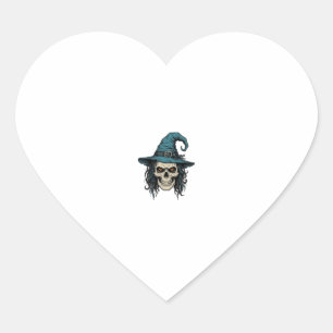 Vintage Witch Skull Halloween Vector Shirt Design_ Heart Sticker