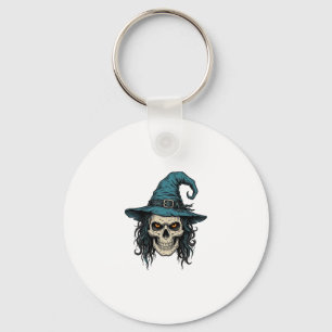 Vintage Witch Skull Halloween Vector Shirt Design_ Key Ring