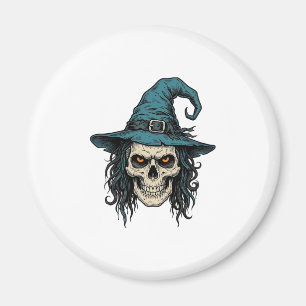 Vintage Witch Skull Halloween Vector Shirt Design_ Magnet