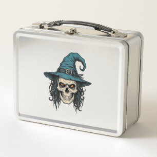 Vintage Witch Skull Halloween Vector Shirt Design_ Metal Lunch Box