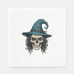 Vintage Witch Skull Halloween Vector Shirt Design_ Napkin