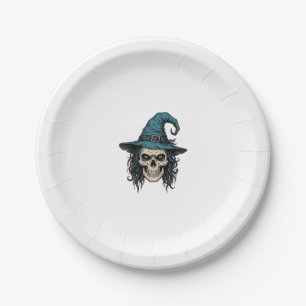 Vintage Witch Skull Halloween Vector Shirt Design_ Paper Plate