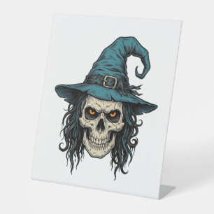 Vintage Witch Skull Halloween Vector Shirt Design_ Pedestal Sign