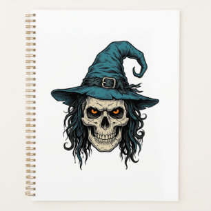 Vintage Witch Skull Halloween Vector Shirt Design_ Planner