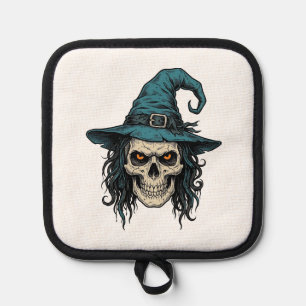 Vintage Witch Skull Halloween Vector Shirt Design_ Pot Holder