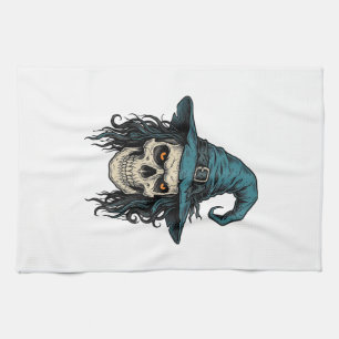 Vintage Witch Skull Halloween Vector Shirt Design_ Tea Towel