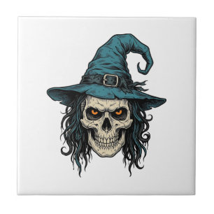 Vintage Witch Skull Halloween Vector Shirt Design_ Tile