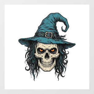 Vintage Witch Skull Halloween Vector Shirt Design_ Window Cling
