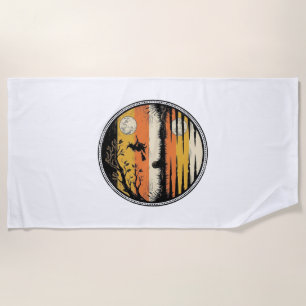 Vintage Witch Sunset Halloween Vector Design_1 Beach Towel