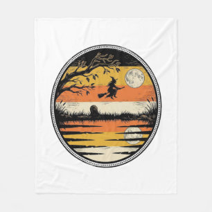Vintage Witch Sunset Halloween Vector Design_1 Fleece Blanket