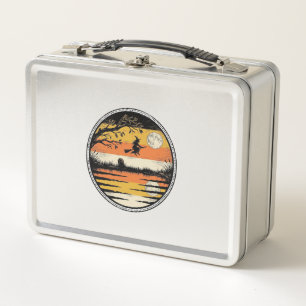 Vintage Witch Sunset Halloween Vector Design_1 Metal Lunch Box