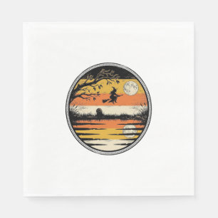 Vintage Witch Sunset Halloween Vector Design_1 Napkin