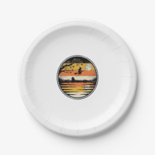 Vintage Witch Sunset Halloween Vector Design_1 Paper Plate