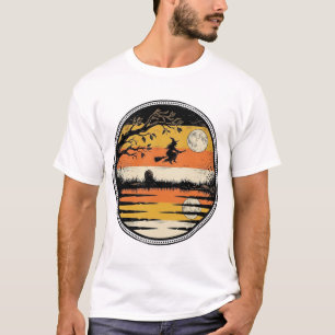 Vintage Witch Sunset Halloween Vector Design_1 T-Shirt