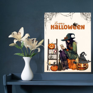 Vintage Witch Tarot Scary Pumpkin Halloween Poster