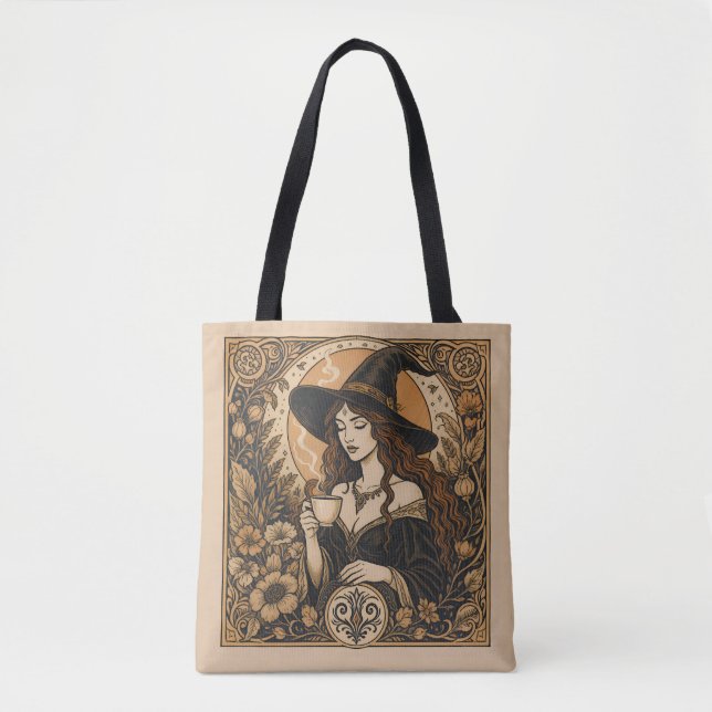 Vintage Witch Tea Time Tote Bag (Front)