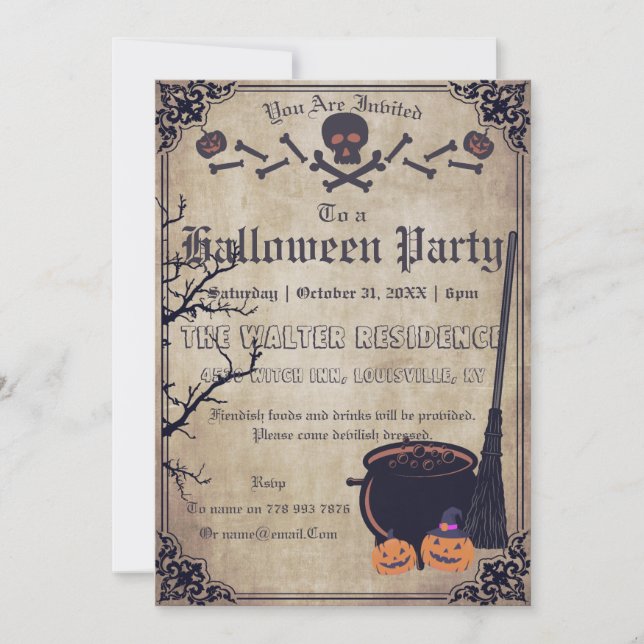 Vintage Witch Victorian Gothic Halloween Party Invitation (Front)
