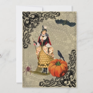 Vintage Witch with Pumpkin Halloween Collage Invitation
