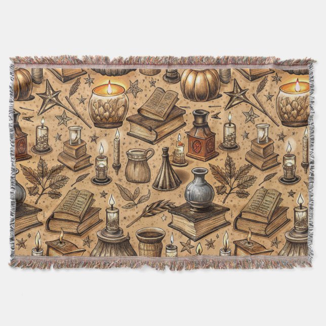 Vintage Witchcraft Books & Candles Pattern (2) Throw Blanket (Front)