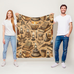 Vintage Witchcraft Books & Candles Pattern Fleece Blanket