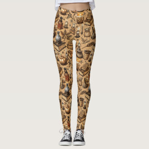 Vintage Witchcraft Books & Candles Pattern Leggings