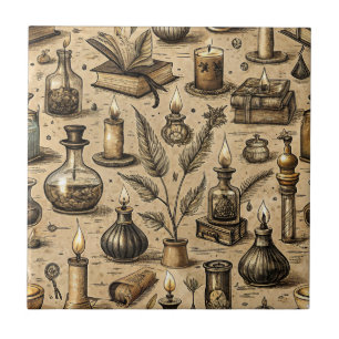 Vintage Witchcraft Books & Candles Pattern Tile
