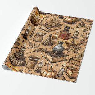 Vintage Witchcraft Books & Candles Pattern Wrapping Paper