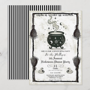 Vintage Witches Cauldron Halloween Dinner Party Invitation