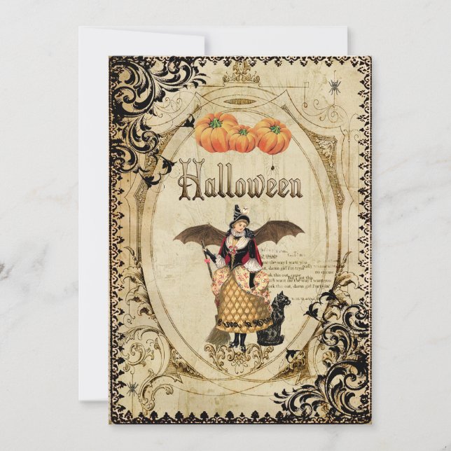 Vintage Witches Halloween Party Invitation Cards (Front)