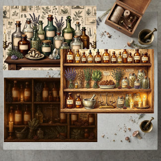 Vintage Witch's Apothecary Renaissance Pharmacy Wrapping Paper Sheet