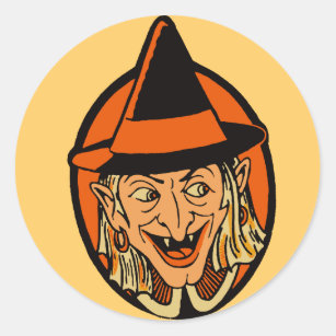Vintage Witch's Face Classic Round Sticker