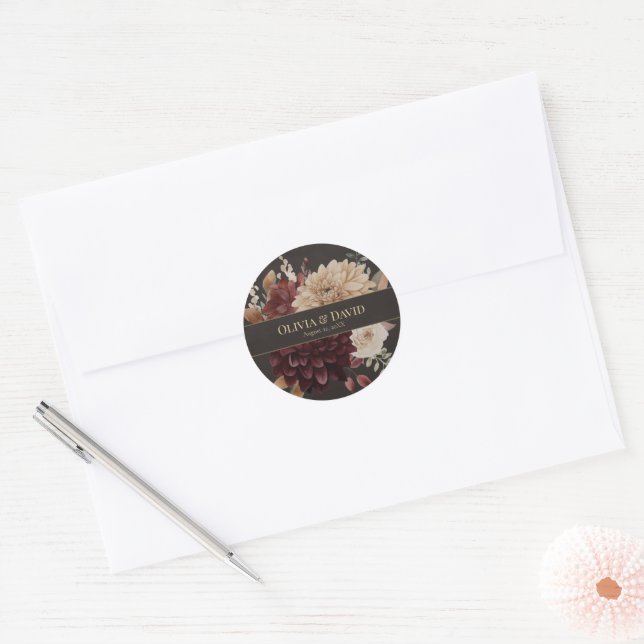 Vintage Witchy Floral Wedding Round Sticker (Envelope)