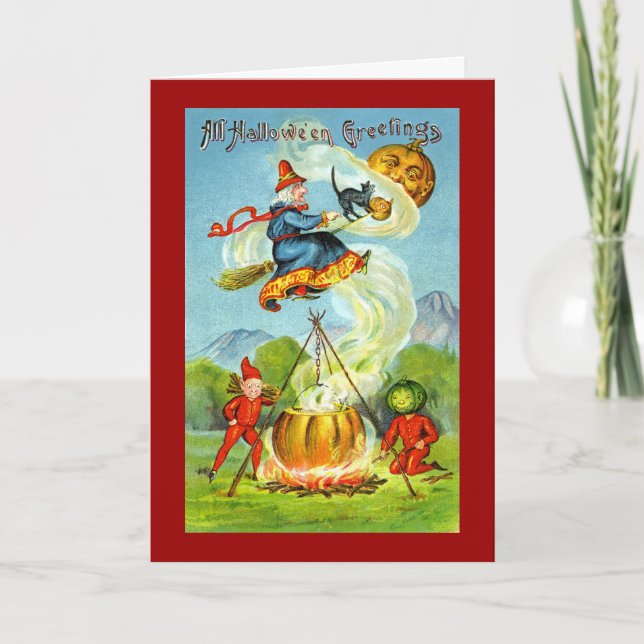 Vintage Witchy Halloween Greetings Card (Front)