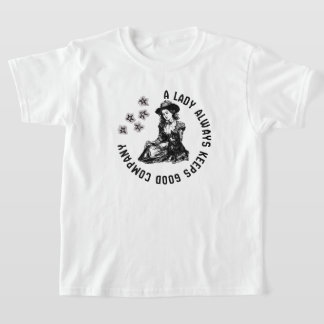 Vintage Witchy Lady and Dog Illustration T-Shirt