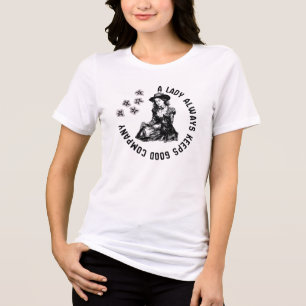 Vintage Witchy Lady and Dog Illustration Tri-Blend Shirt