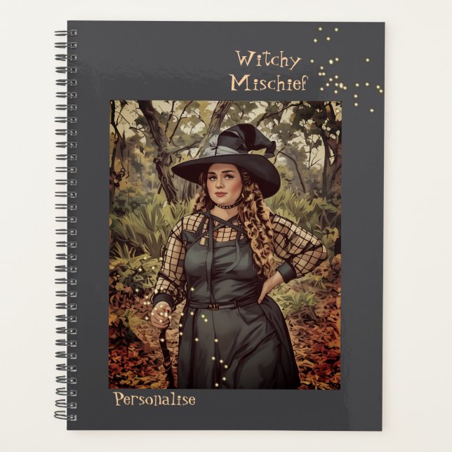 Vintage Witchy Mischief Quote Fun Journal Grey Planner (Front)
