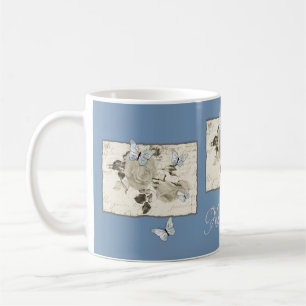 Vintage with butterflies, personalized coffee mug